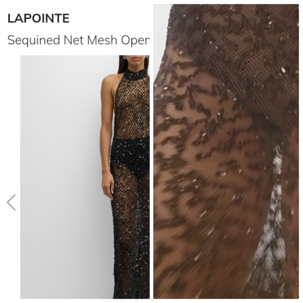 LaPointe Sample Chocolate Netted Sequin Sheer Jenna Ortega Maxi Dress S